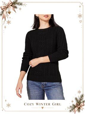 Womens Fisherman Cable Knit Crewneck Pullover Sweater Long Sleeve